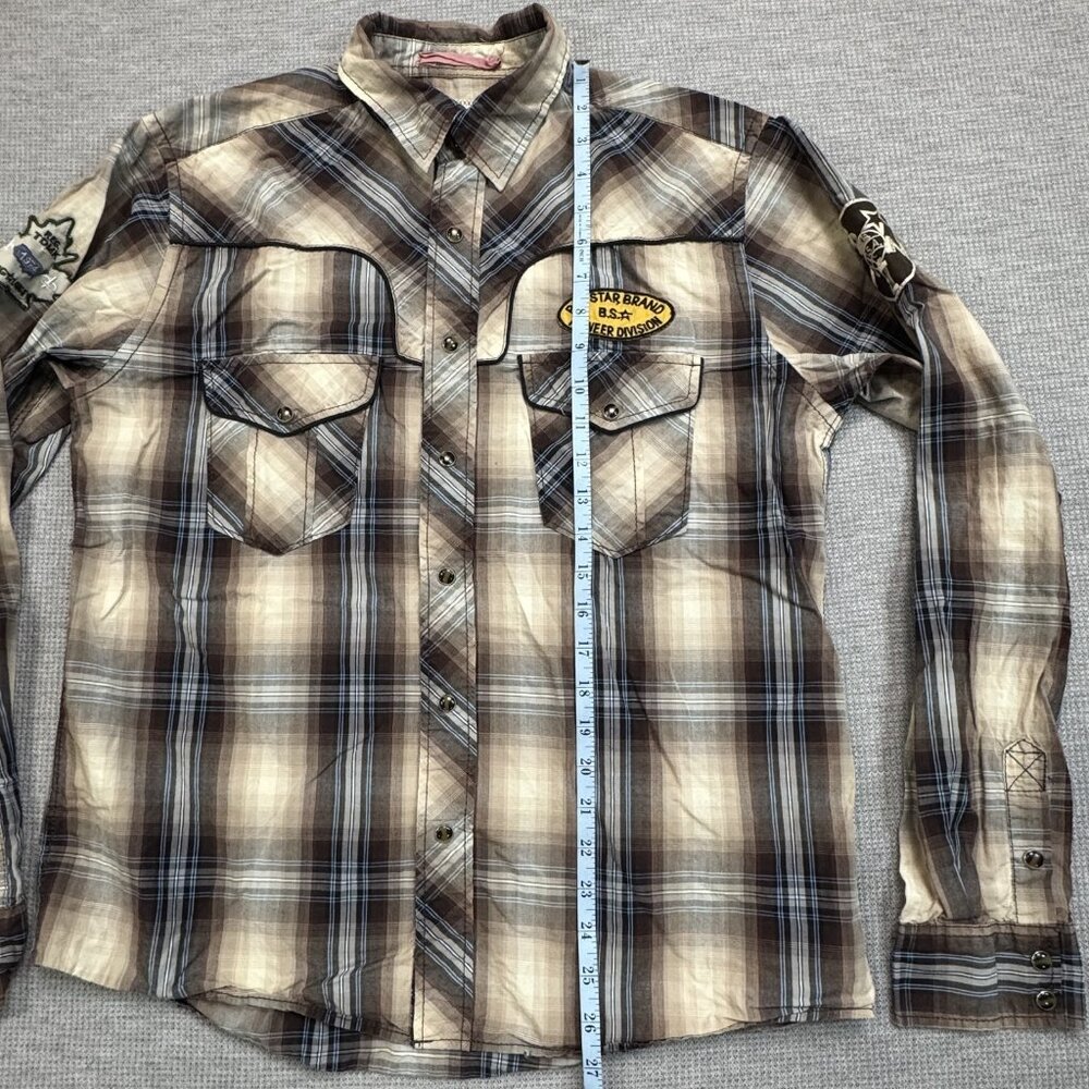 Big Star Mens Size M Brown Plaid Western Shirt Matthew Pearl Snaps Long Sleeve - Picture 12 of 15